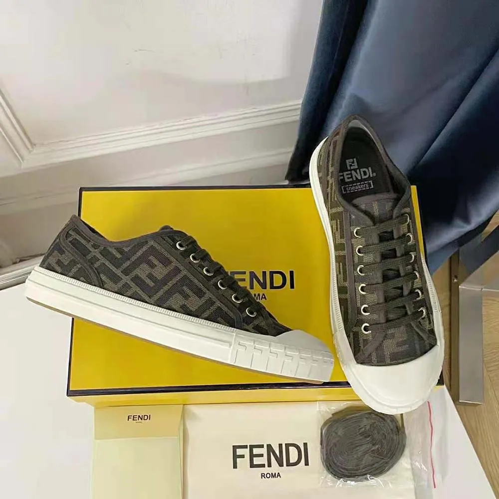 Fendi Mujer Zapatillas Bajas De Tela FF Domino Marrón