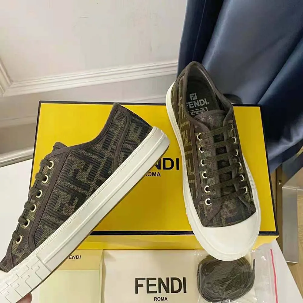 Fendi Mujer Zapatillas Bajas De Tela FF Domino Marrón