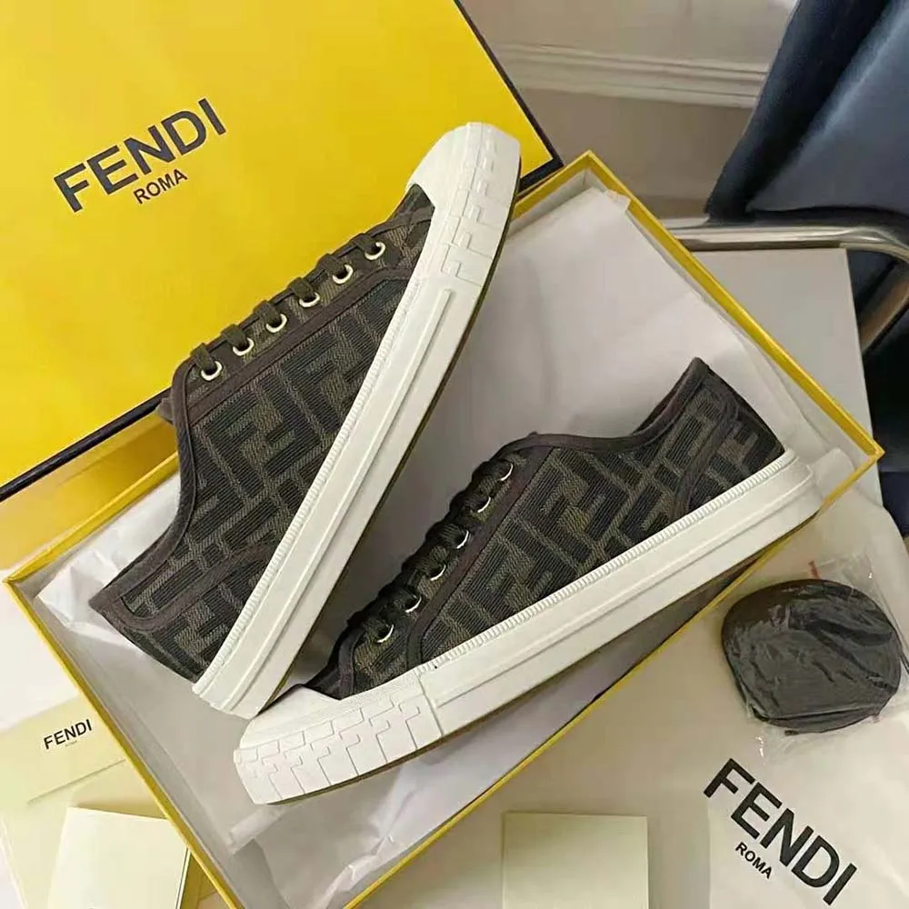 Fendi Mujer Zapatillas Bajas De Tela FF Domino Marrón