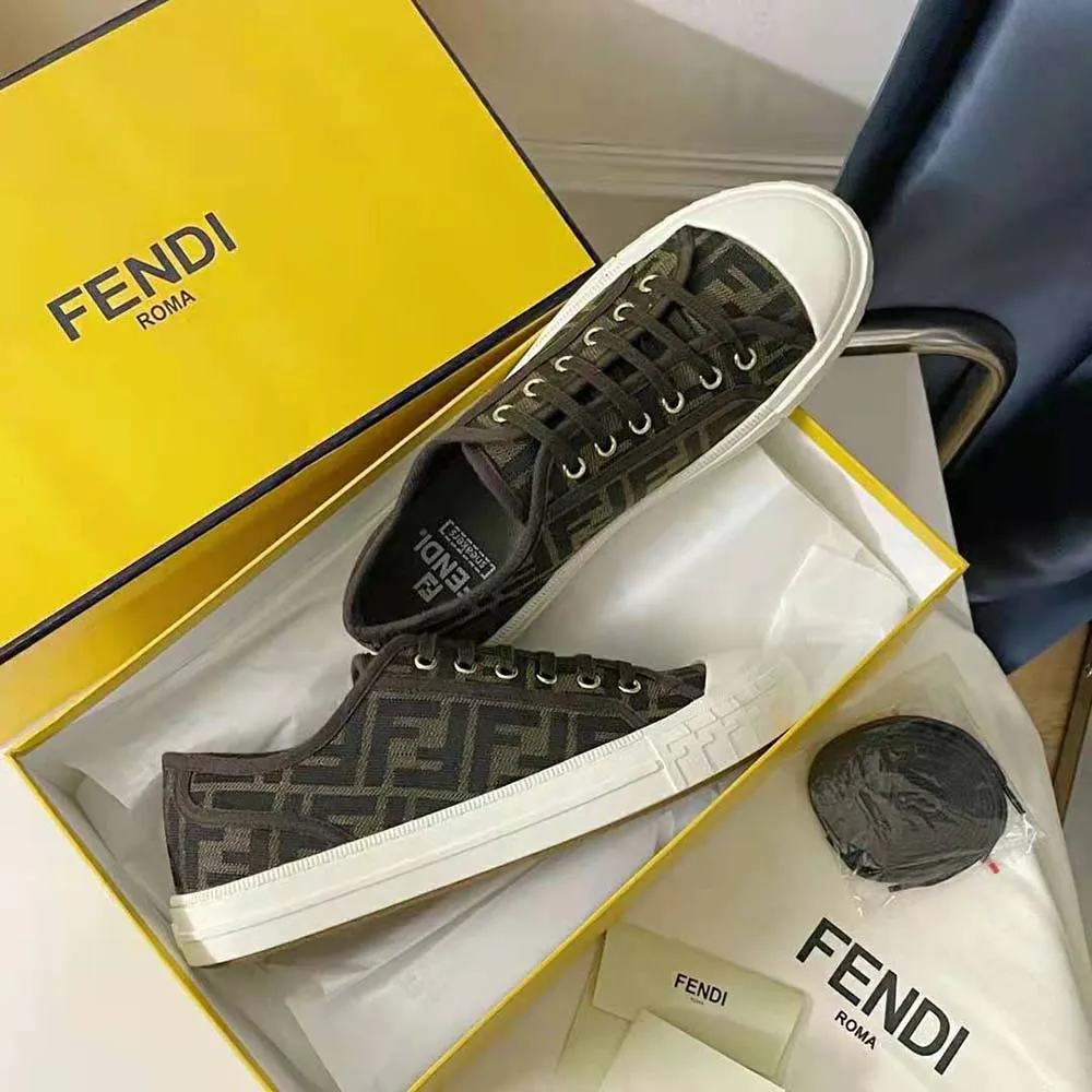 Fendi Mujer Zapatillas Bajas De Tela FF Domino Marrón