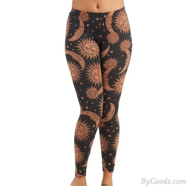 Folk Orange Sunflowers Printing Ninth Women Skinny Legging