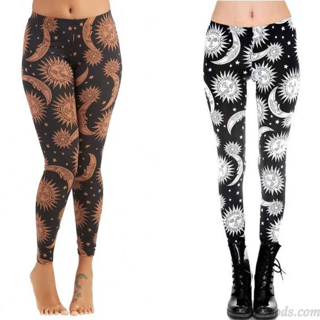 Folk Orange Sunflowers Printing Ninth Women Skinny Legging