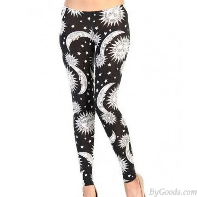 Folk Orange Sunflowers Printing Ninth Women Skinny Legging