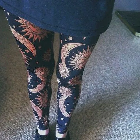 Folk Orange Sunflowers Printing Ninth Women Skinny Legging
