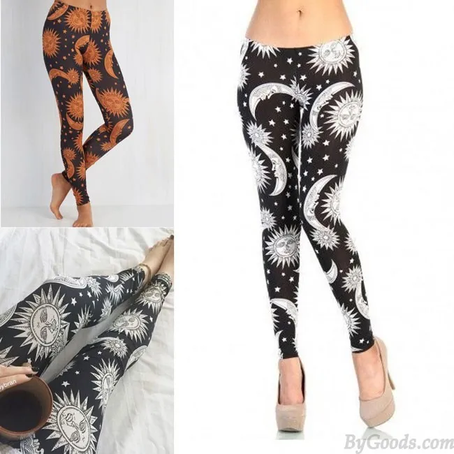 Folk Orange Sunflowers Printing Ninth Women Skinny Legging