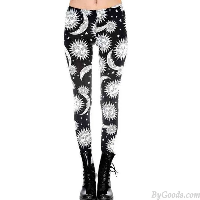 Folk Orange Sunflowers Printing Ninth Women Skinny Legging