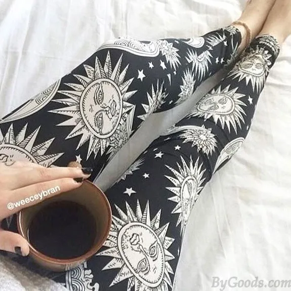 Folk Orange Sunflowers Printing Ninth Women Skinny Legging