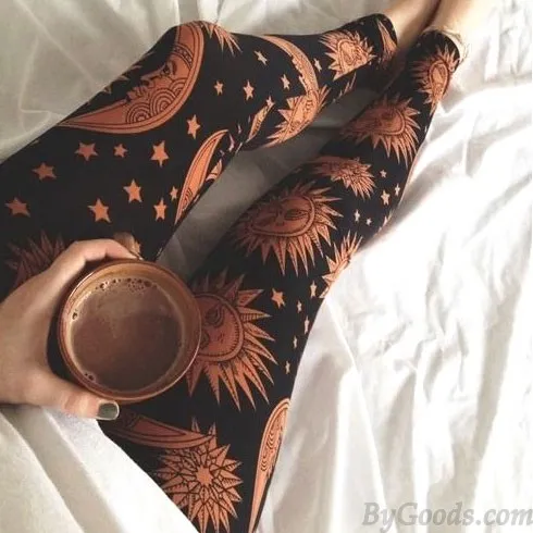 Folk Orange Sunflowers Printing Ninth Women Skinny Legging