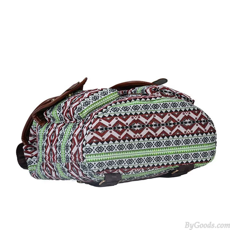 Folk Totem Irregular Pattern Two Pockets Leather Lace College Bag Purse For Women Cover School Canvas Backpack