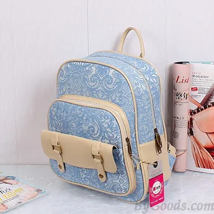 Fresh Pink Lace Floral Rucksack Double Hasp Bag Travel Backpack Schoolbag