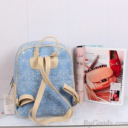 Fresh Pink Lace Floral Rucksack Double Hasp Bag Travel Backpack Schoolbag