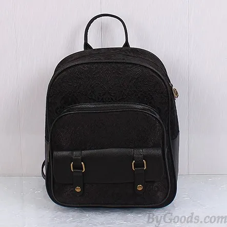 Fresh Pink Lace Floral Rucksack Double Hasp Bag Travel Backpack Schoolbag