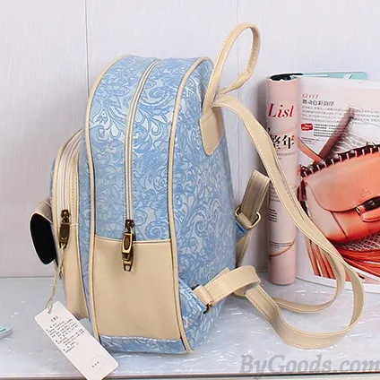 Fresh Pink Lace Floral Rucksack Double Hasp Bag Travel Backpack Schoolbag