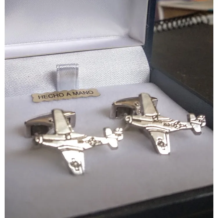 Gemelos Avión personalizado en plata de ley