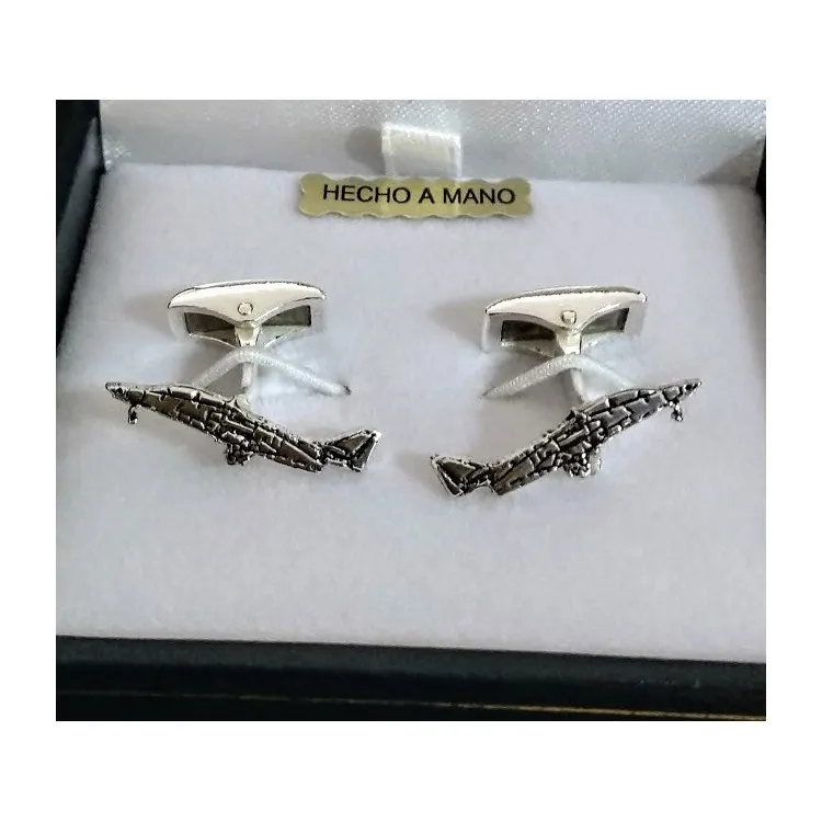 Gemelos Avión personalizado en plata de ley