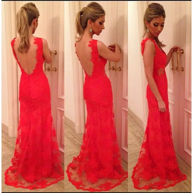 Graceful Red Lace Halter Sexy Party Dress