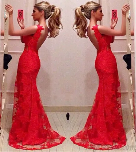 Graceful Red Lace Halter Sexy Party Dress