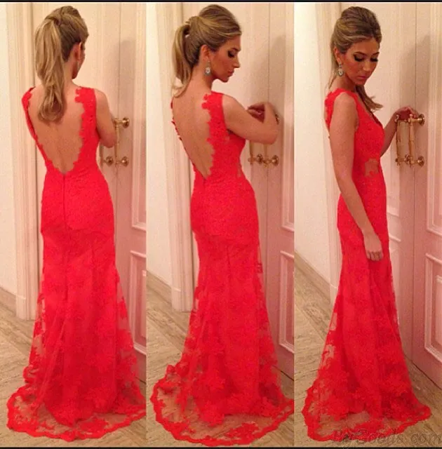 Graceful Red Lace Halter Sexy Party Dress