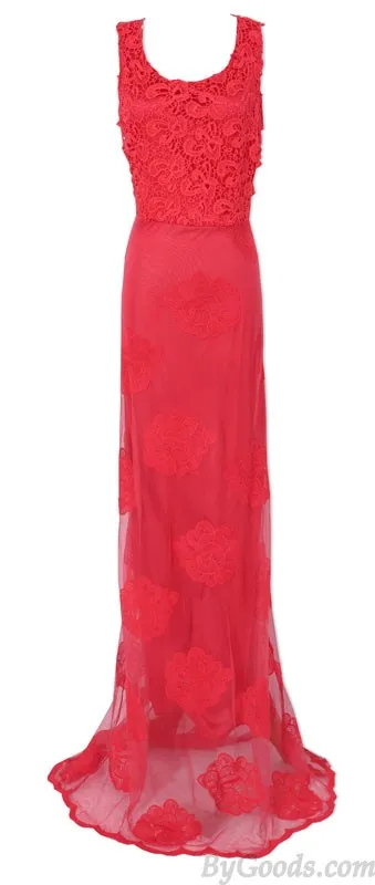 Graceful Red Lace Halter Sexy Party Dress