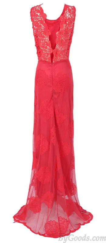 Graceful Red Lace Halter Sexy Party Dress