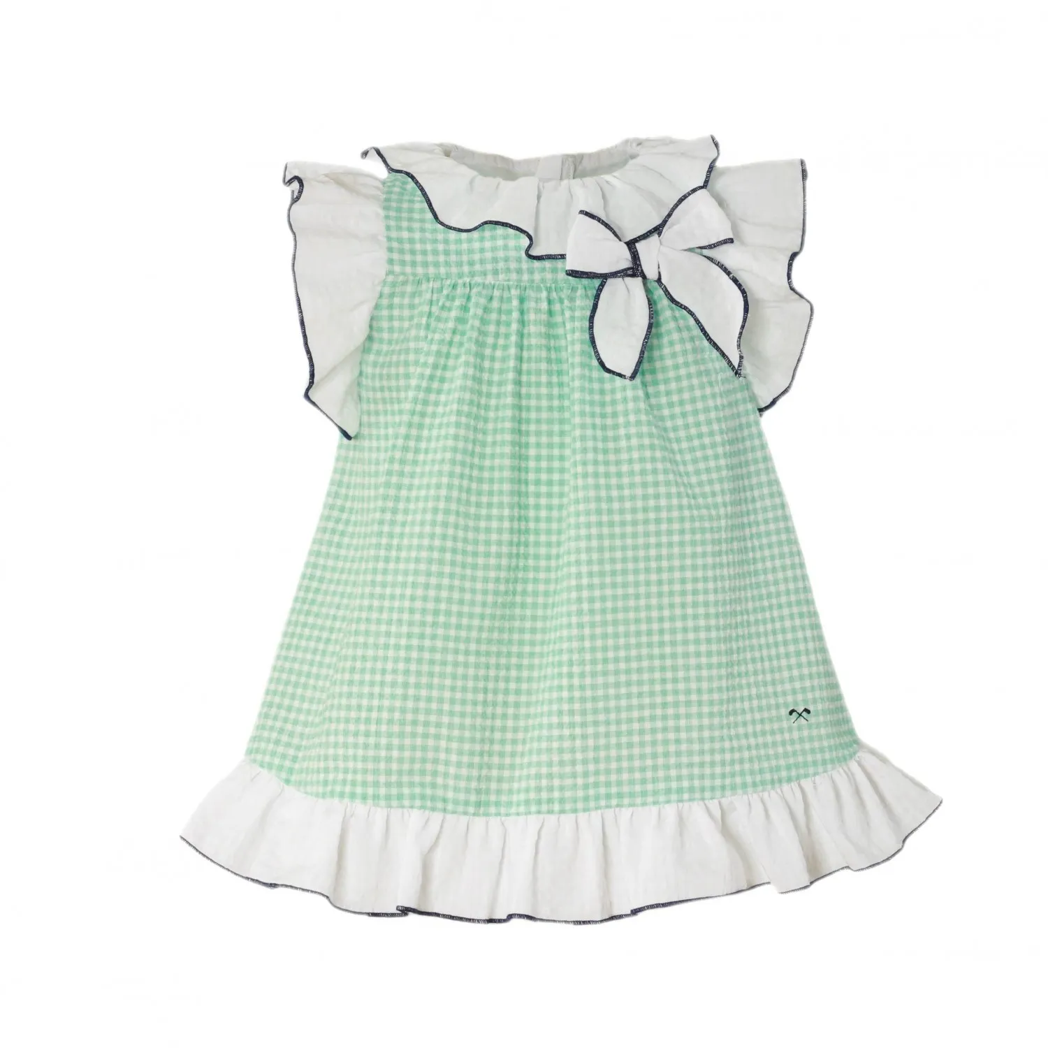 Green and navy gingham baby dress