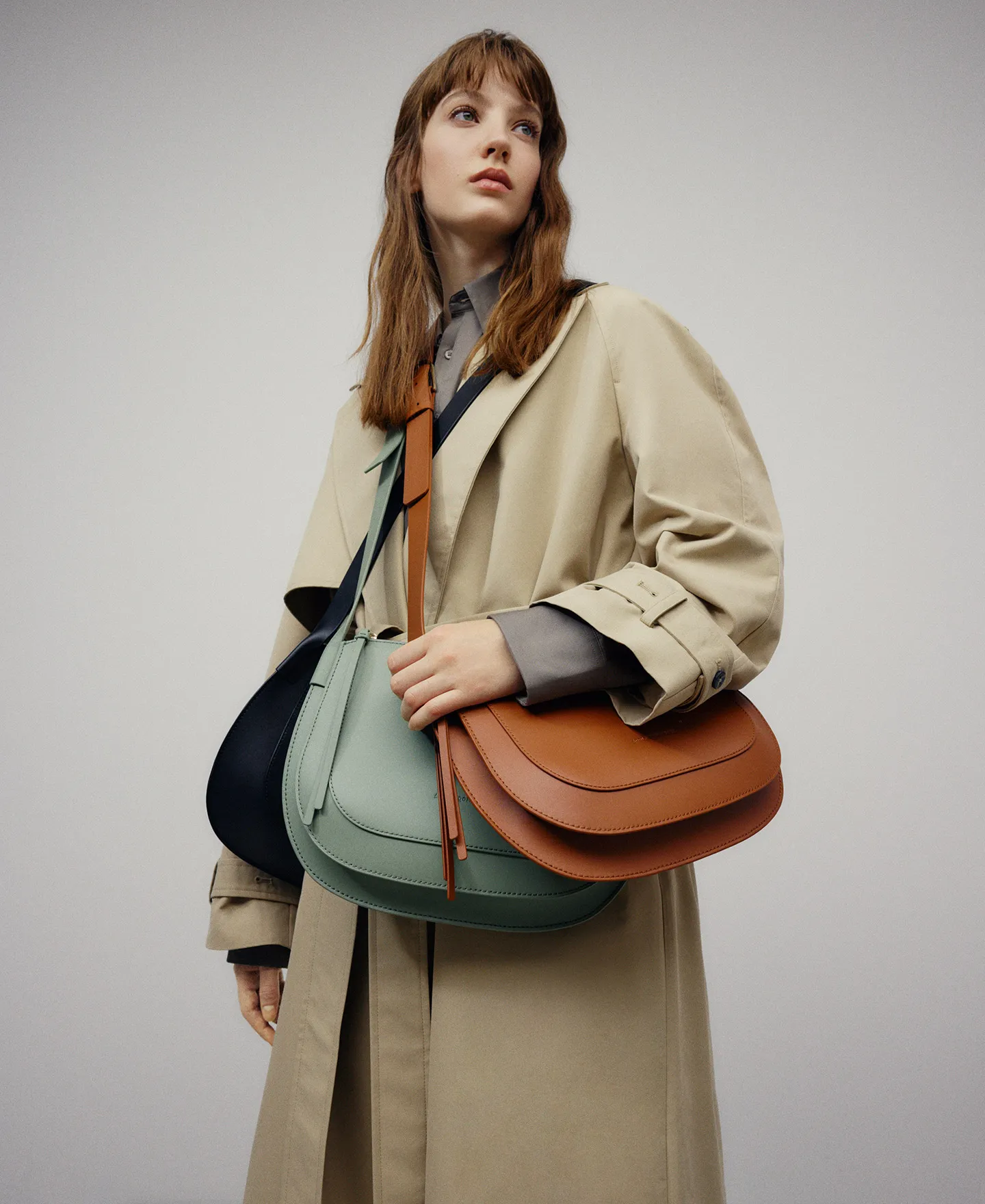 Green leather crossbody woman