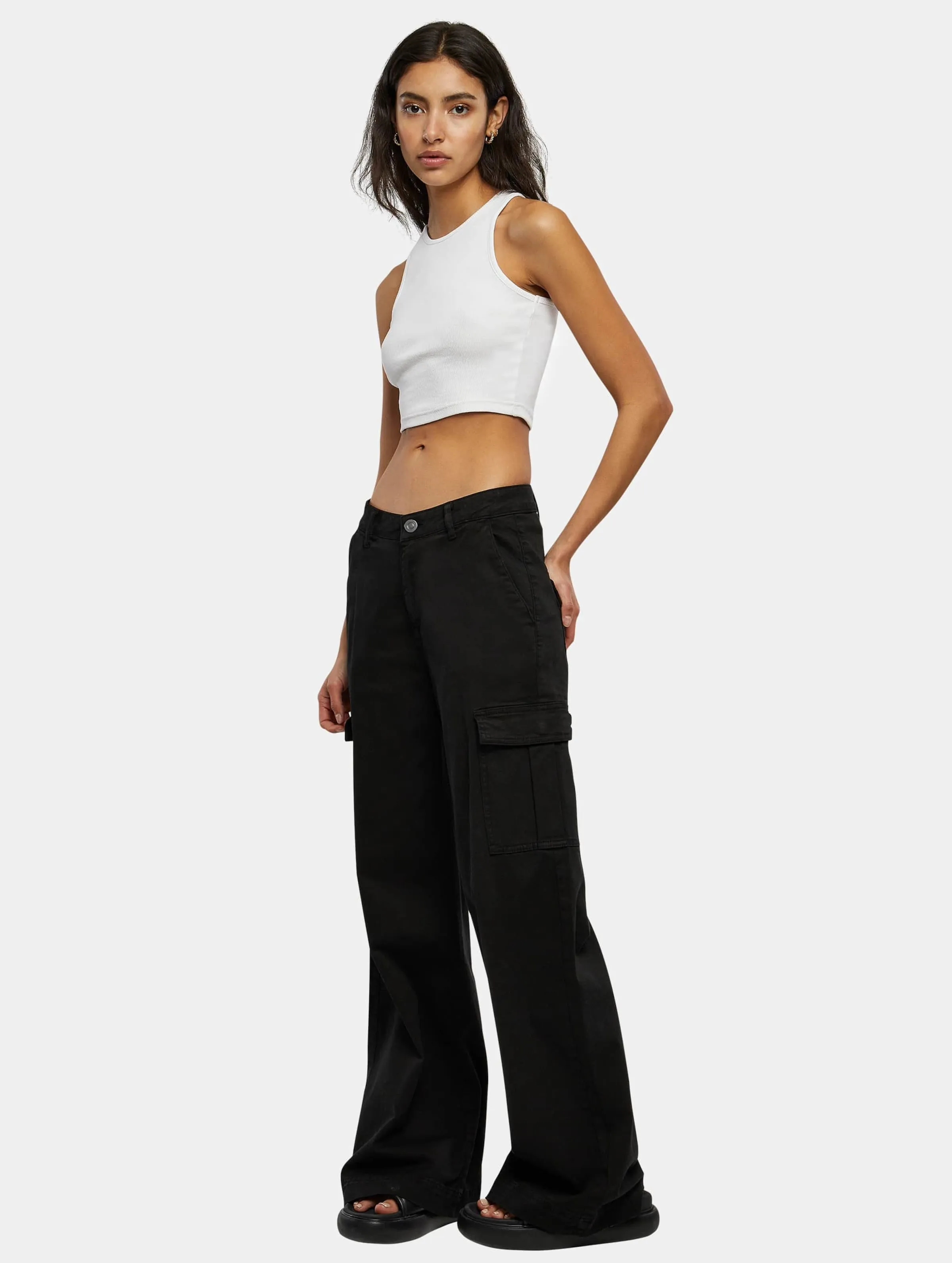 High Waist Wide Leg Twill