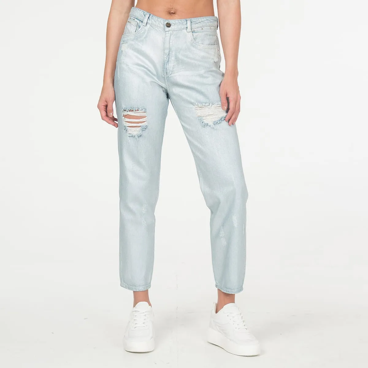 Jean Mom Fit Bow Metalizado
