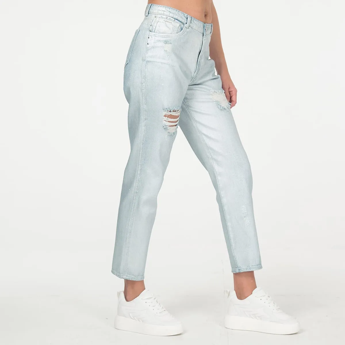Jean Mom Fit Bow Metalizado