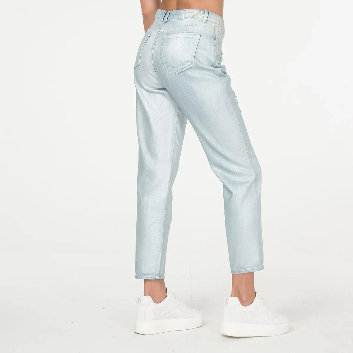 Jean Mom Fit Bow Metalizado