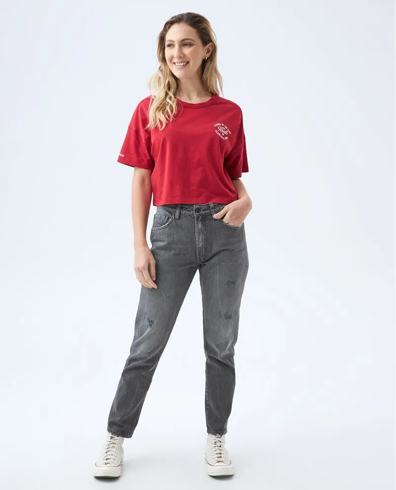 Jean Mom fit gris para mujer