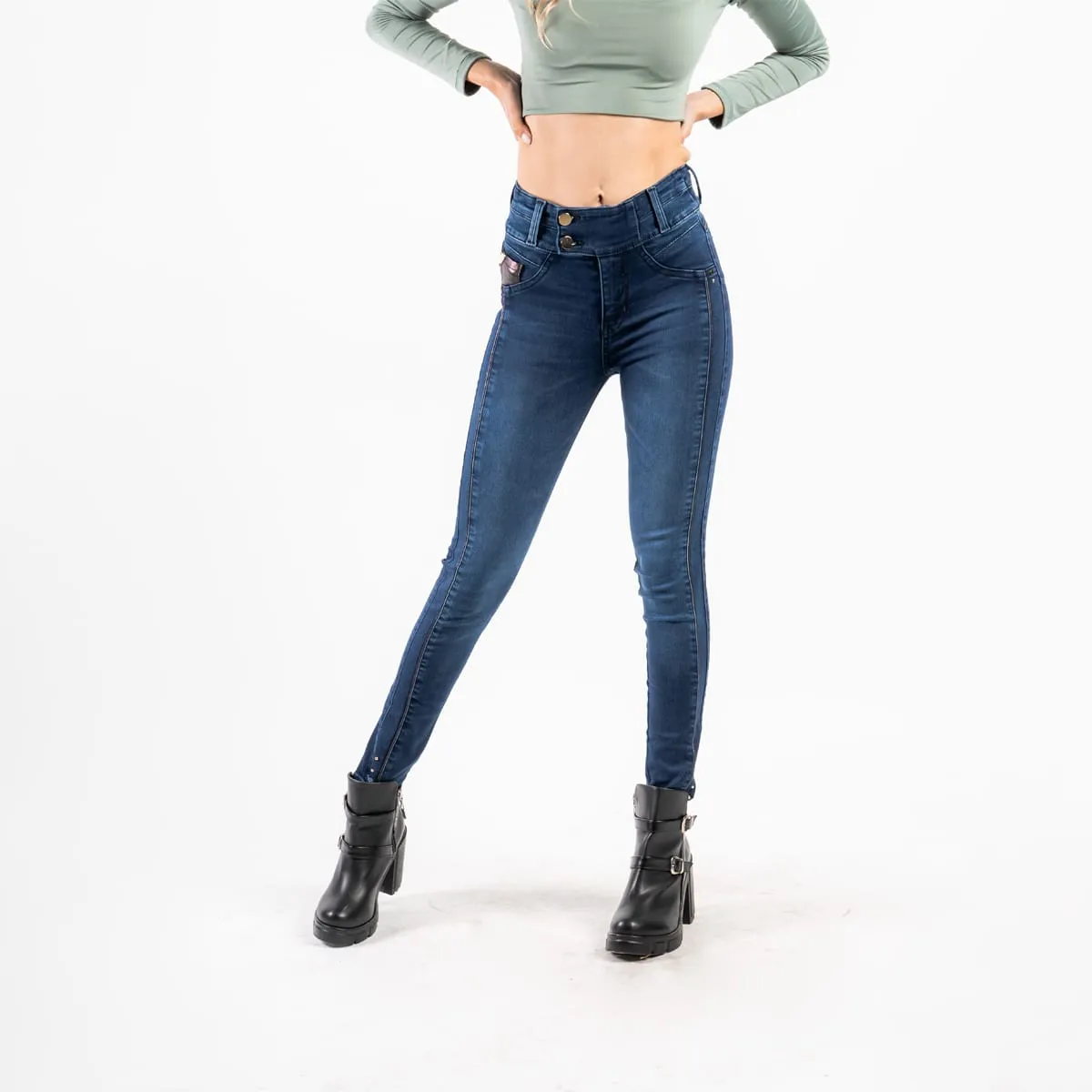 Jean Skinny Tiro Alto Gold Steel