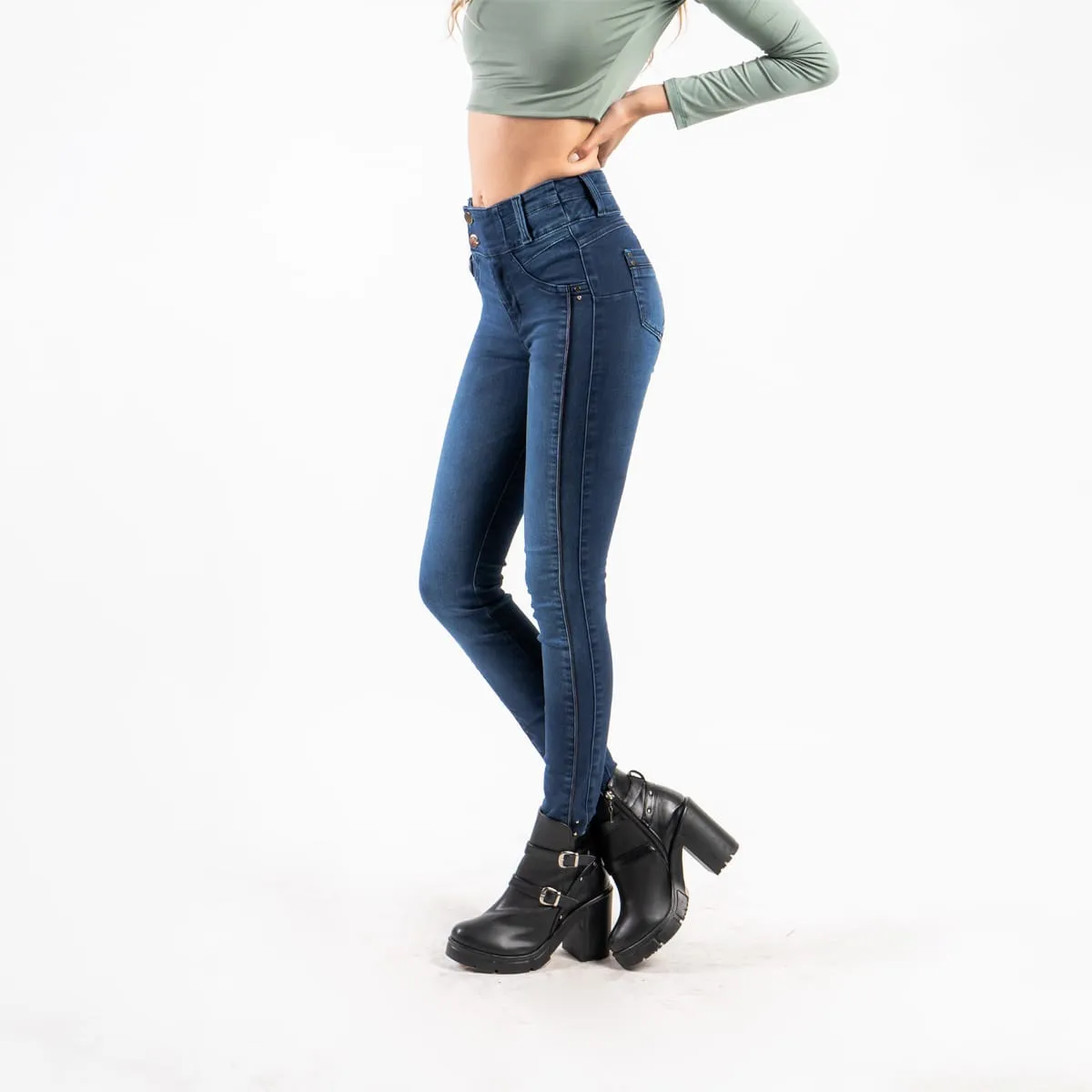 Jean Skinny Tiro Alto Gold Steel