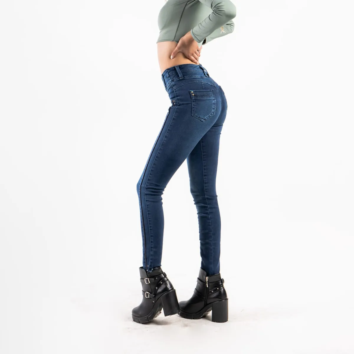 Jean Skinny Tiro Alto Gold Steel