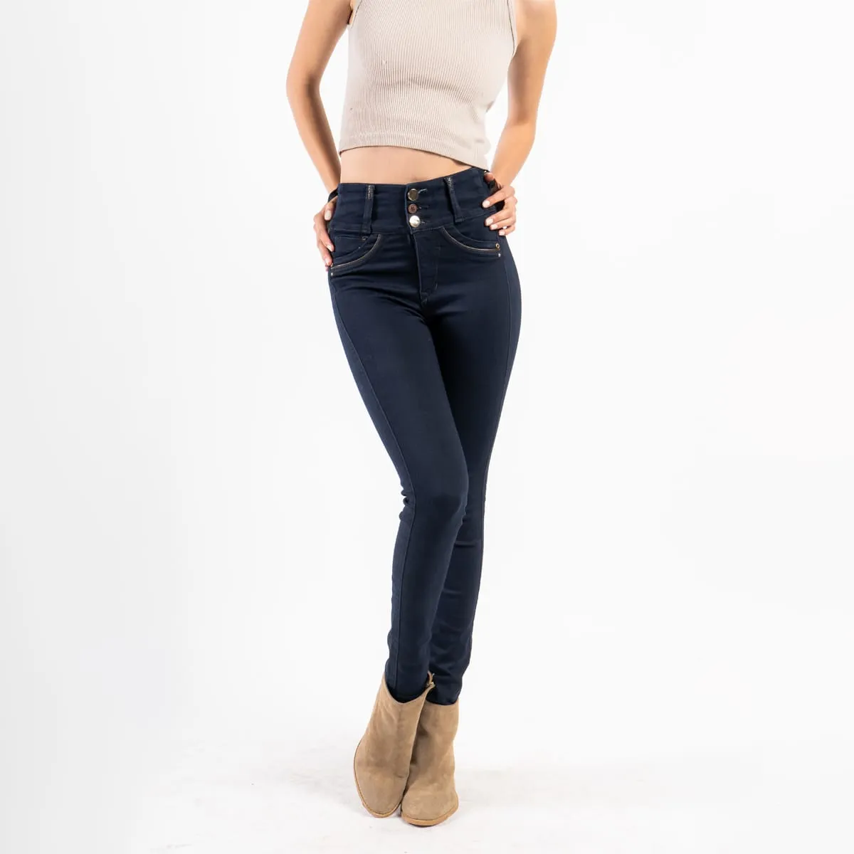 Jean Slim Tiro Alto Gold Flare