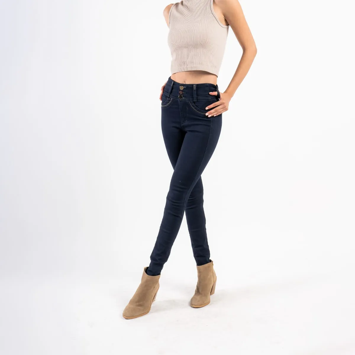 Jean Slim Tiro Alto Gold Flare