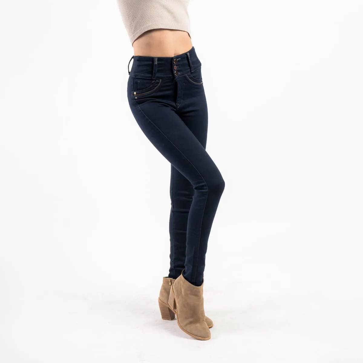 Jean Slim Tiro Alto Gold Flare