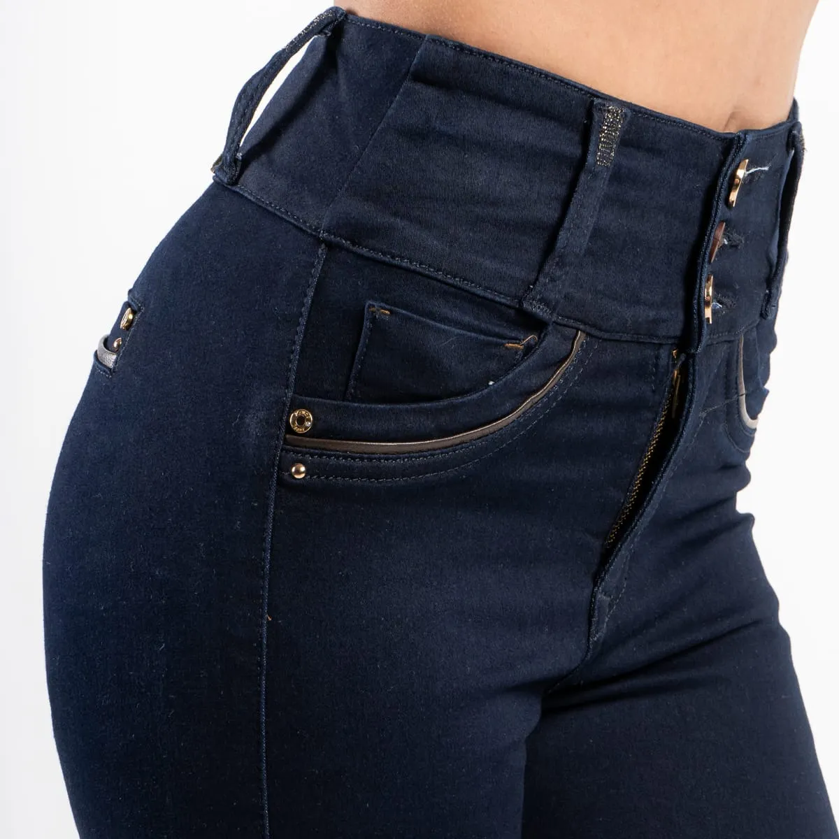 Jean Slim Tiro Alto Gold Flare