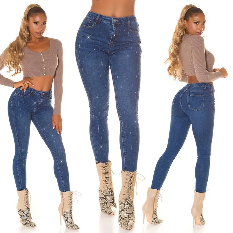 JEANS AZUL CINTURA ALTA PUSHUP Y BRILLO