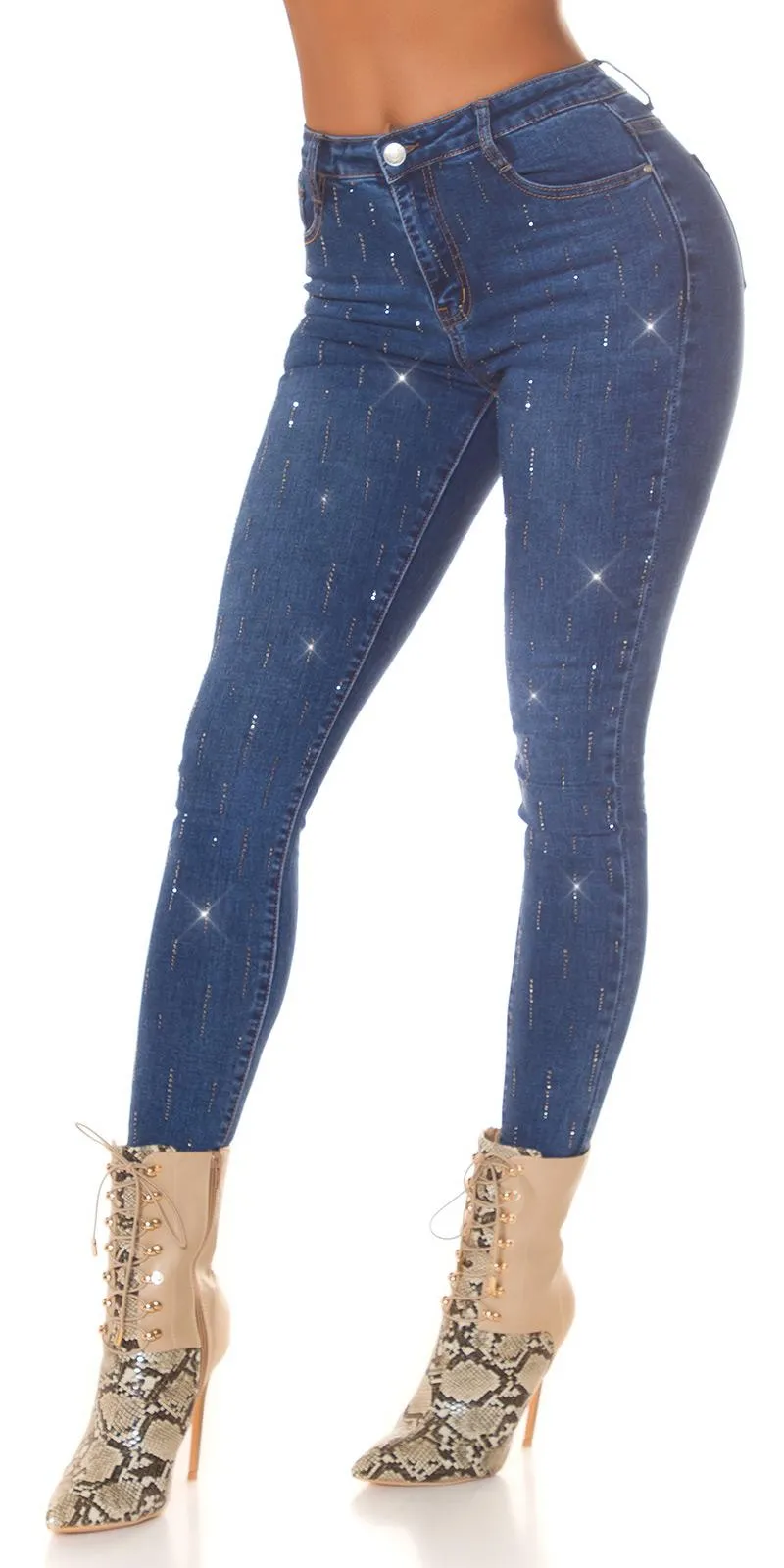 JEANS AZUL CINTURA ALTA PUSHUP Y BRILLO