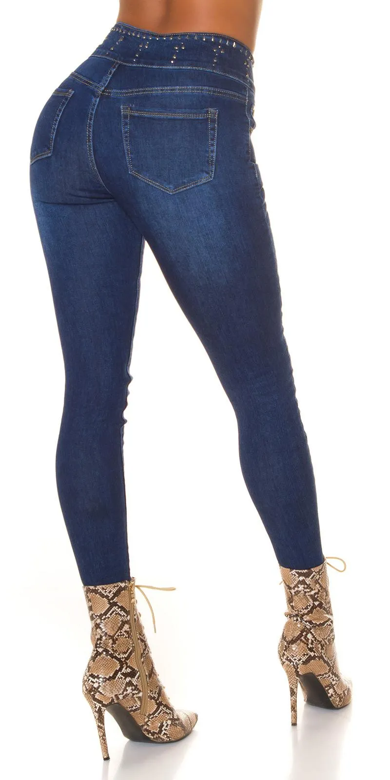 Jeans azules de cintura alta de moda
