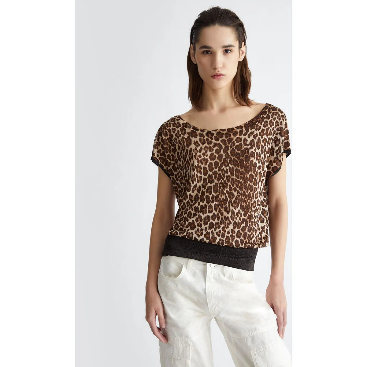 Jersey con lurex® con estampado de leopardo