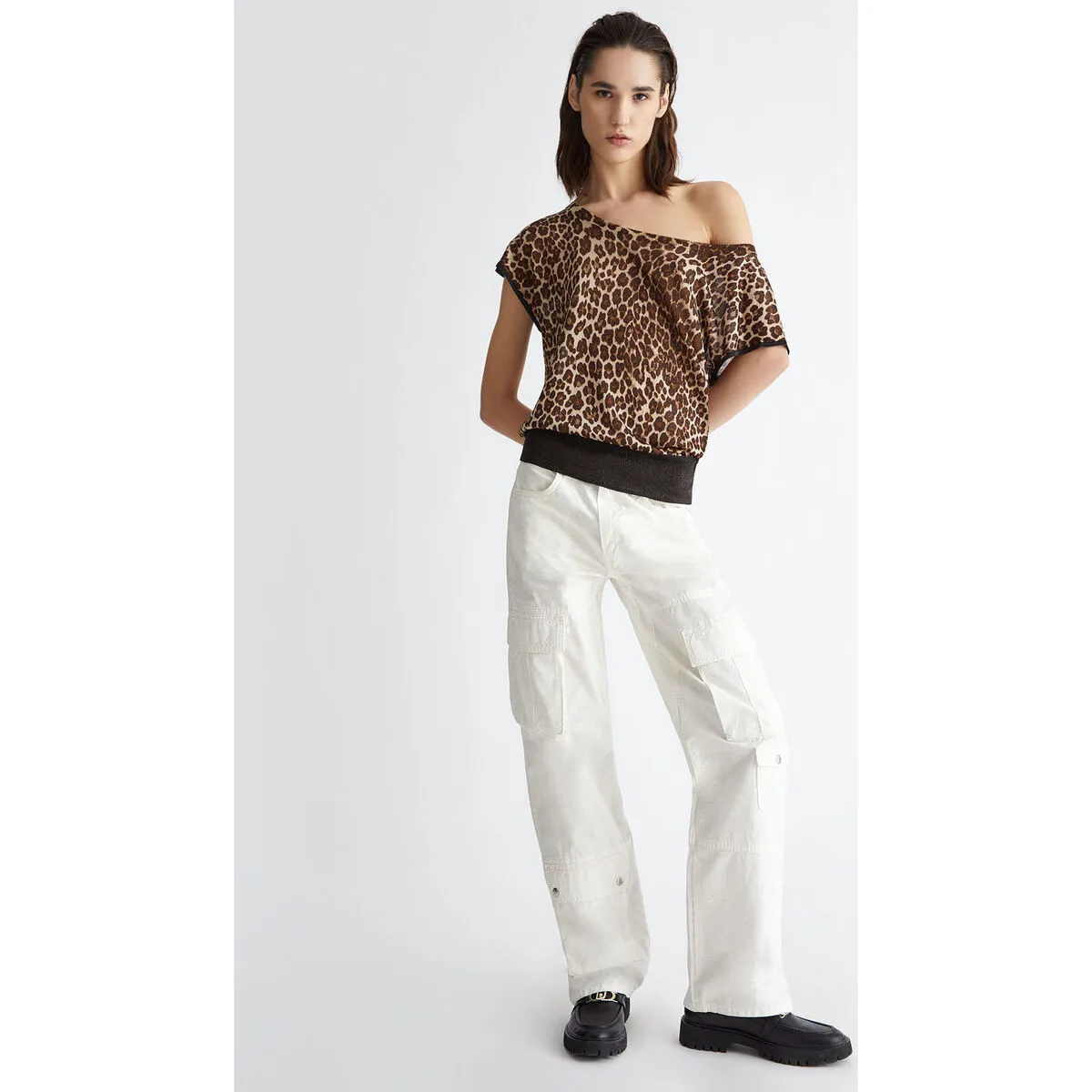 Jersey con lurex® con estampado de leopardo