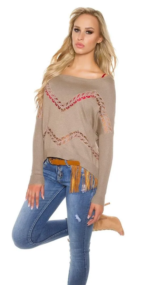 Jersey de moda con encaje y pedrería