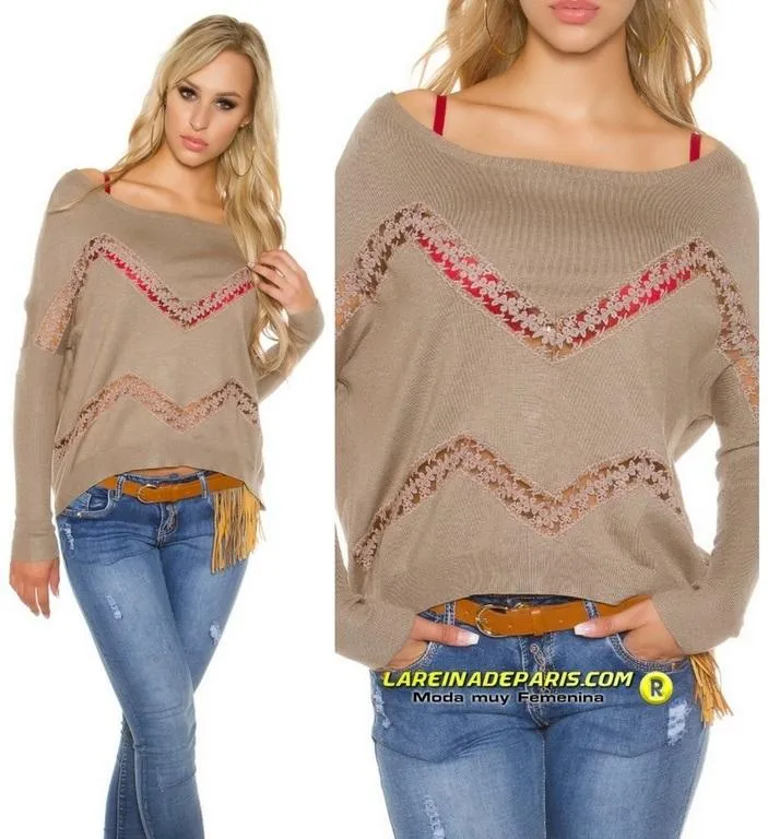 Jersey de moda con encaje y pedrería