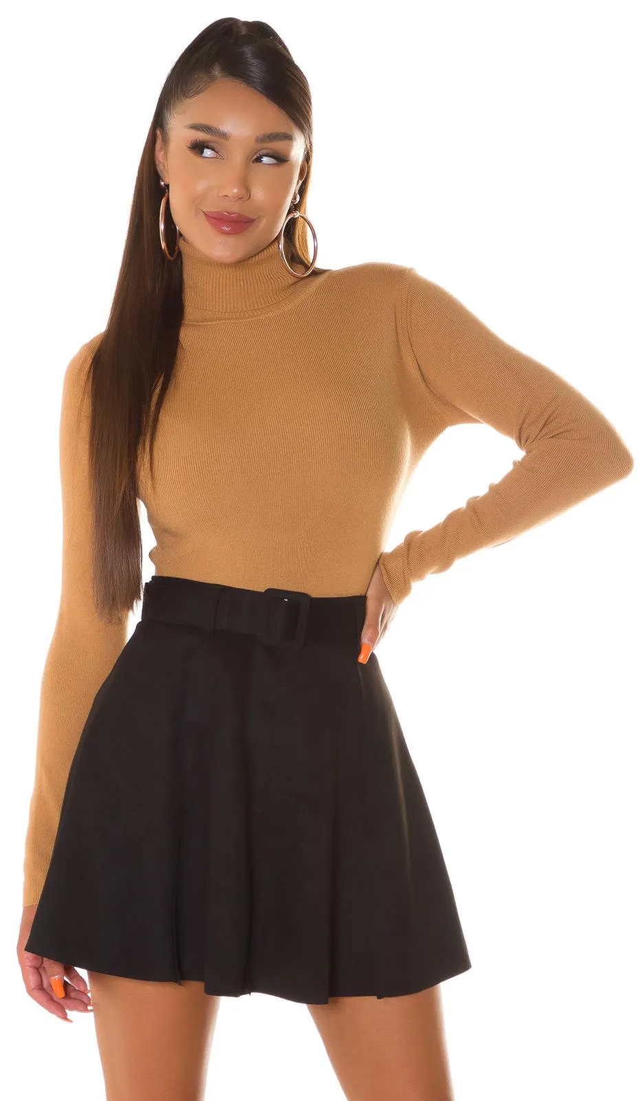 Jersey de moda cuello alto Caramelo