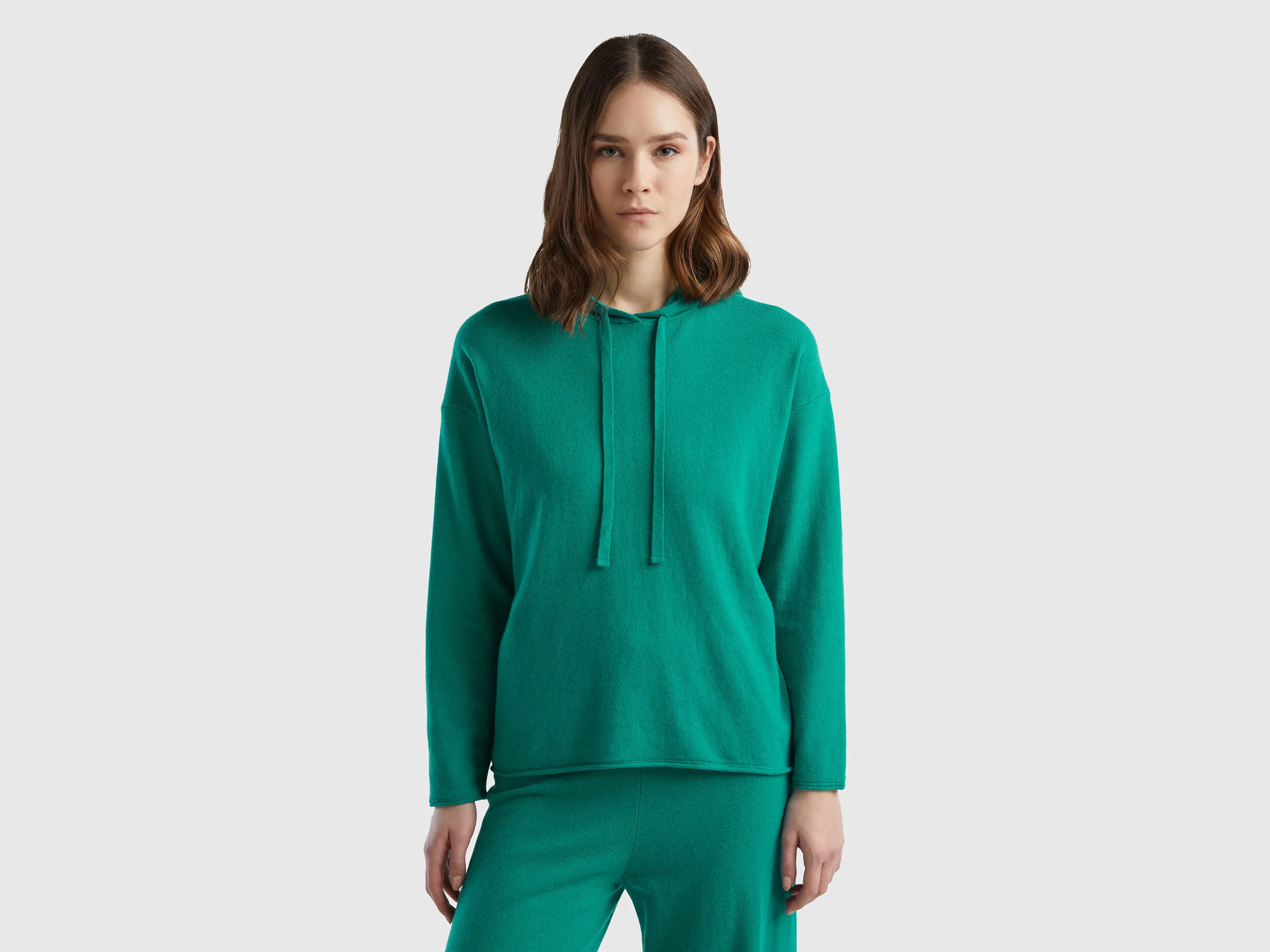 Jersey verde agua de cachemir mixto con capucha