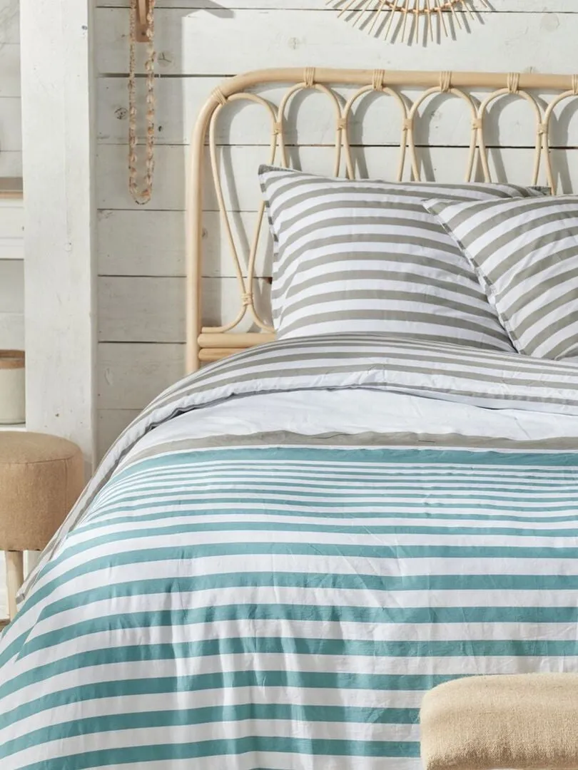 JUEGO DE CAMA CON RAYAS  DOBLE  AZUL