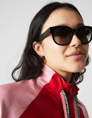 Lacoste Gafas de sol de mujer Croco Skin con montura de acetato ovalada
