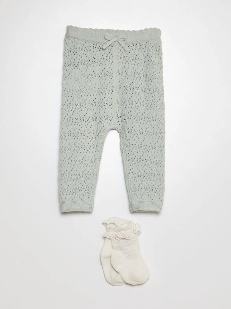 LEGGING DE PUNTO TRICOTADO + CALCETINES CON BORDADOS  AZUL